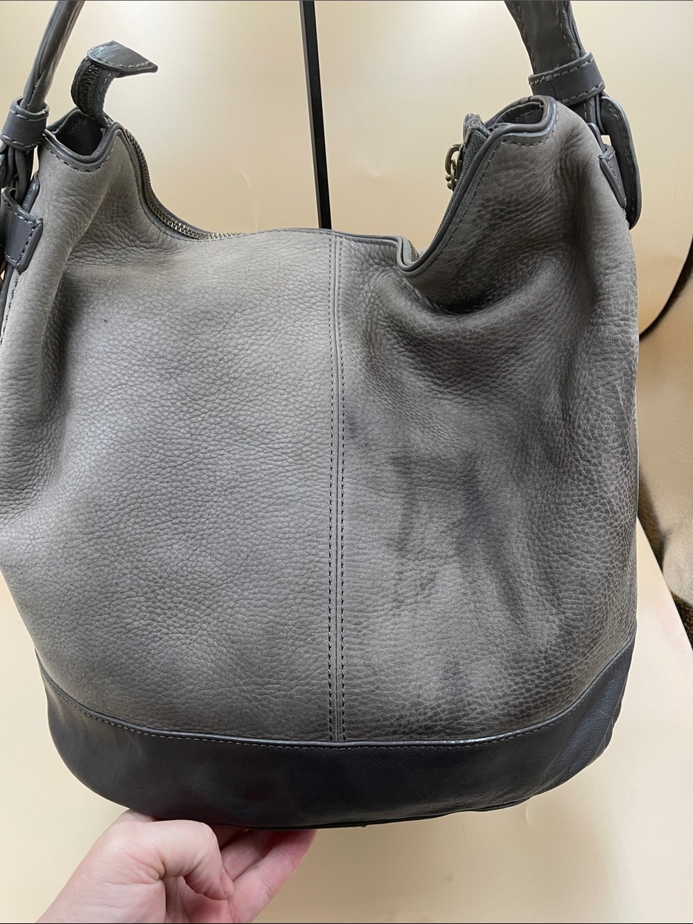 Cole Haan Smoke Gray Pebbled Leather Hobo Bag - Picture 3 of 7